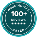 Weddingwire 100 reviews rated badge.